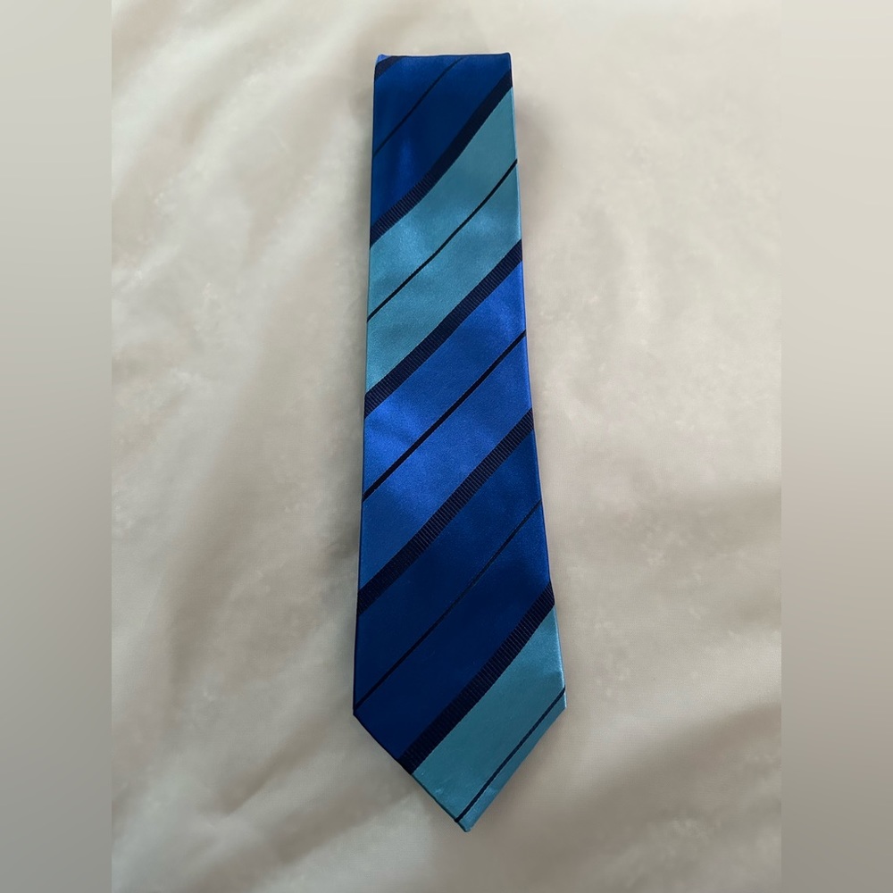 BCBG Attitude Men's Necktie Blue Stripe Pattern Silk